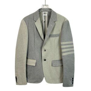 Thom Browne Mens Two-Tone Gray Blazer With Striped Sleeve